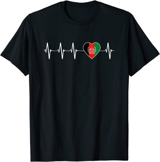 2021 Afghani Heartbeat I Love Afghanistan Heart Flag Gift T-Shirt