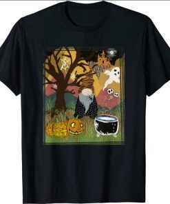 Official Fall Gnome Halloween Pumpkin Ghost Castle Spider Graphic Art T-Shirt