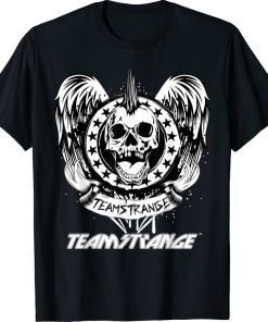 Teamstrange Punk Rock Mohawk Winged Skull Rocking Badge Logo Tee Shirt