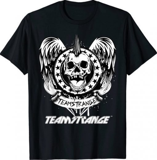 Teamstrange Punk Rock Mohawk Winged Skull Rocking Badge Logo Tee Shirt