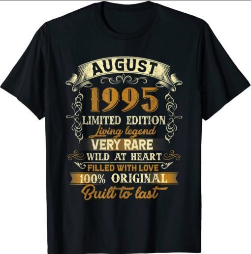 2021 Born In August 1995 Vintage 26th Birthday Gift 26 Year Old T-Shirt