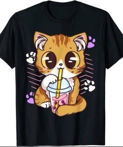 Cute Kawaii Cat Boba Bubble Milk Tea Anime Neko Kitten Tee Shirt