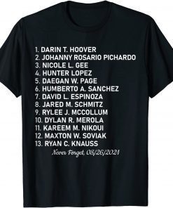 Official Never Forget Of Fallen Soldiers 13 Heroes Name T-Shirt