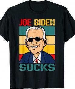 Official Joe Biden Sucks Funny Anti Joe Biden Retro Sunset Stripes T-Shirt