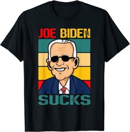 Official Joe Biden Sucks Funny Anti Joe Biden Retro Sunset Stripes T-Shirt