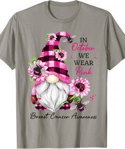 In October We Wear Pink Gnome Breast Cancer Awareness Gift TShirt