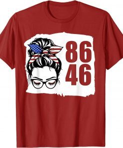 Funny Red Women 86 46 Impeach Biden Impeach 46 Messy Bun American T-Shirt