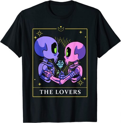 T-Shirt The Lovers Tarot Card Occult Evil Satanic Demonic Skeleton