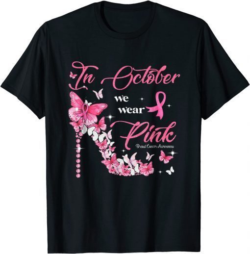 Official Butterfly In October We Wear Pink Breast Cancer Survivors T-Shirt