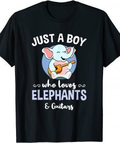 Funny Just A Boy Who Loves Elephants And Guitars T-Shirt