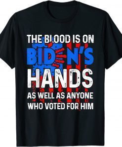 T-Shirt American Flag Handprint Biden Blood on His Hands Vintage