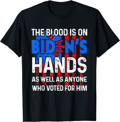 T-Shirt American Flag Handprint Biden Blood on His Hands Vintage