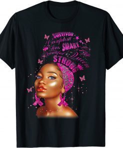 2021 Strong Smart Black Women Breast Cancer Survive Pink Ribbon Shirts