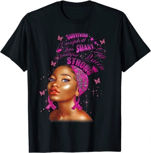2021 Strong Smart Black Women Breast Cancer Survive Pink Ribbon Shirts