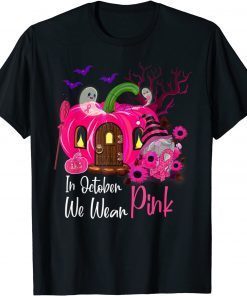 Funny October We Wear Pink Gnome Breast Cancer Awareness Halloween T-Shirt