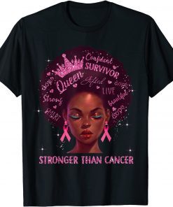 Black Women Queen Stronger Than Breast Cancer Pink Ribbon T-Shirt