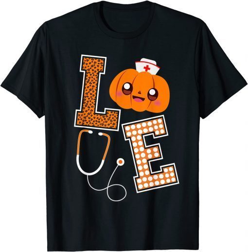 2021 Love Nurse Halloween Pumpkin Fall Nurses costume Womens T-Shirt