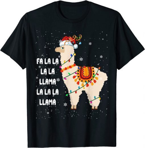 Xmas Llama Funny Xmas Lights Santa Reindeer Llama Lover Unisex T-Shirt