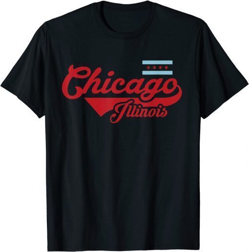 Classic Chicago Flag Shirt Vintage Illinois USA Souvenir Tees Men T-Shirt