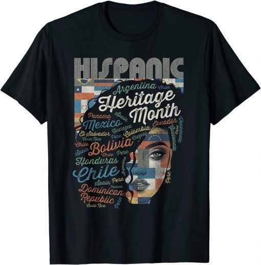 Official Latina Woman Art Hispanic Heritage Month Latin Country Flags T-Shirt