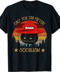 Funny Only You Can Prevent Socialism Cute Cat Camping Vintage T-Shirt
