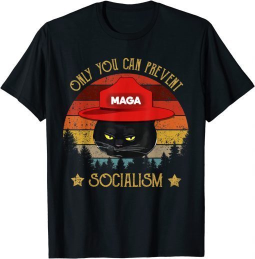 Funny Only You Can Prevent Socialism Cute Cat Camping Vintage T-Shirt