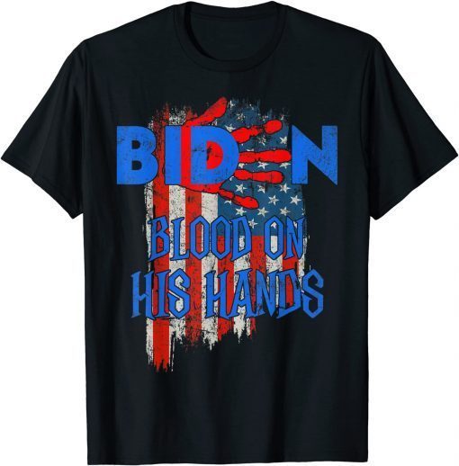 Biden Blood On His Hands USA Flag - Vintage Biden Handprint T-Shirt