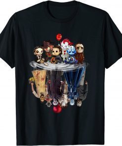 Cute Horror Movie Chibi Character Water Reflection Halloween Unisex T-Shirt