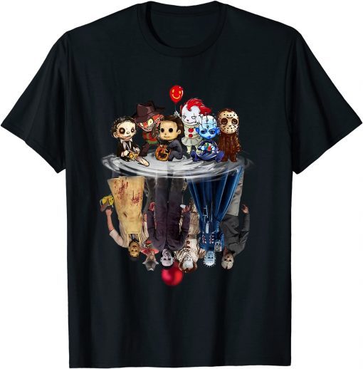 Cute Horror Movie Chibi Character Water Reflection Halloween Unisex T-Shirt