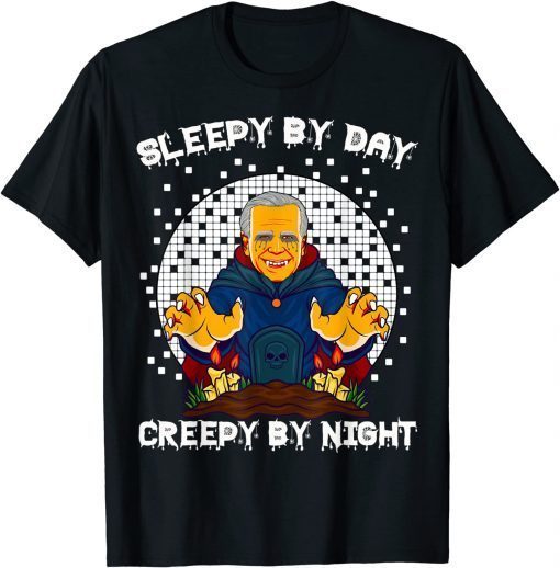 Official Sleepy By Day Creepy By Night Funny Biden Halloween Monster T-Shirt