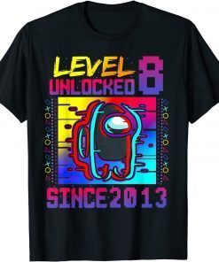 Official Disstressed Level 8 Among Unlocked With Us 8th Birthday T-Shirt
