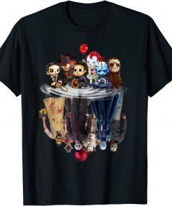 Funny Cute Horror Movie Chibi Character Water Reflection Halloween T-Shirt