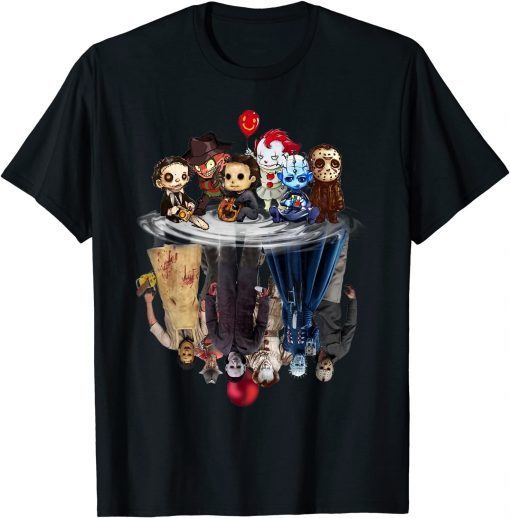 Funny Cute Horror Movie Chibi Character Water Reflection Halloween T-Shirt