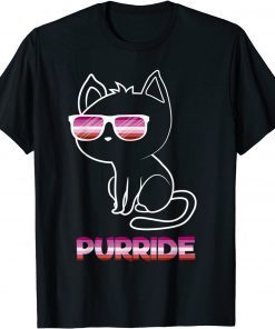 Funny Purride Lesbian Flag Sunglasses Gay Pride Cat Lover Gift T-Shirt