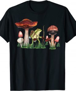 Funny Cottagecore Aesthetic Cute Frog On A Hike Mushroom Forest T-Shirt