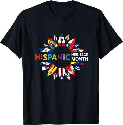 2021 National Hispanic Heritage Month Latin Flags Sunflower T-Shirt