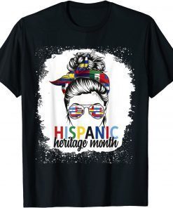 Hispanic Heritage Month all Countries Flags women messy bun Unisex T-Shirt