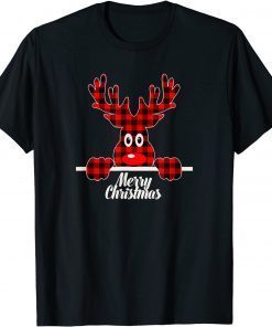Classic Red & Black Buffalo Plaid Reindeer Deer Merry Christmas T-Shirt