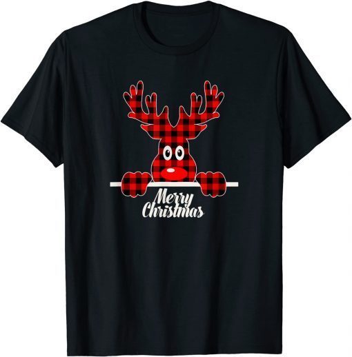 Classic Red & Black Buffalo Plaid Reindeer Deer Merry Christmas T-Shirt