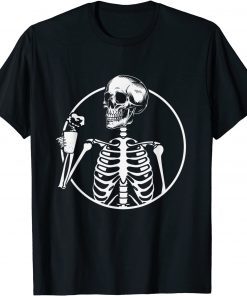 Happy Halooween Day Funny skeleton drinking coffee Shirt T-Shirt