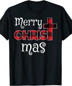 2021 Merry Christmas Shirt Christians Gifts Buffalo Plaid Pajamas T-Shirt