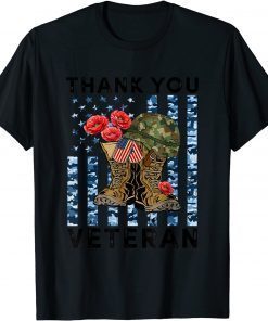 Classic Thank you veterans combat boots poppy flower veteran day T-Shirt