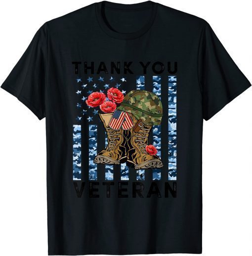 Classic Thank you veterans combat boots poppy flower veteran day T-Shirt