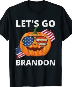 2021 Halloween Pumpkin Let's Go Brandon US Flag Impeach Biden T-Shirt