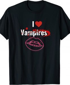Official I Love Vampires Halloween Vampire Woman Bloody Lips adults T-Shirt