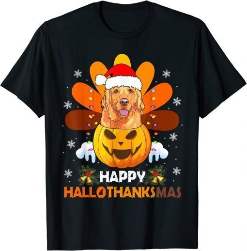 T-Shirt Golden Retriever Turkey Hallothankmas Thanksgiving Xmas