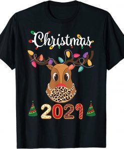 Official Matching Family Christmas 2021 Leopard Rudolph Reindeer Mask T-Shirt