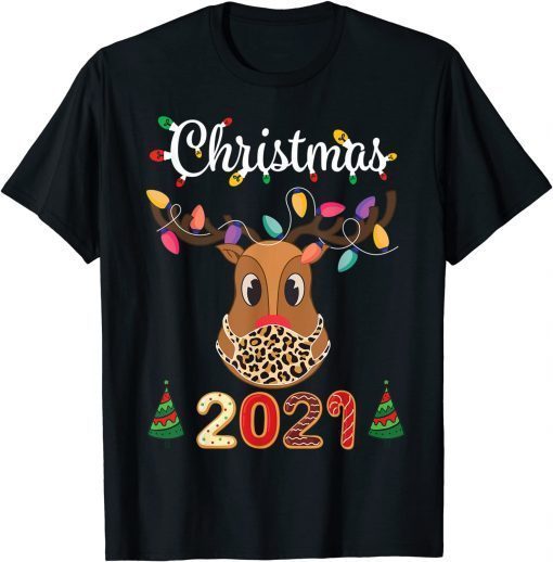 Official Matching Family Christmas 2021 Leopard Rudolph Reindeer Mask T-Shirt