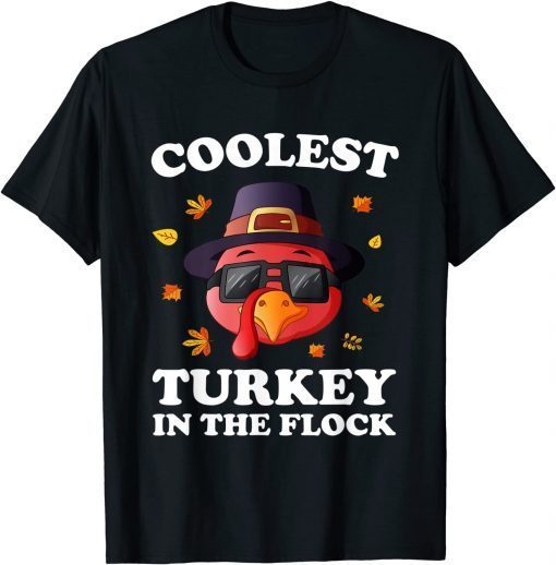 2021 Thanksgiving Day Funny Coolest Turkey In The Flock Boys Kids T-Shirt