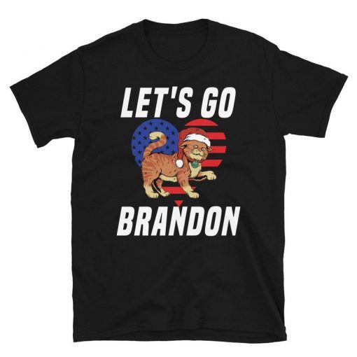 2021 Let's Go Brandon Cat Xmas Santa Heart Flag Unisex T-Shirt